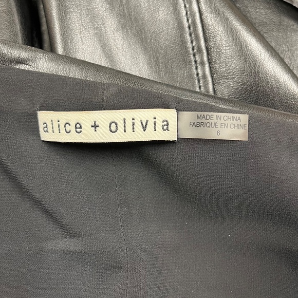 Alice and Olivia Miara Faux Leather Asymmetric Moto Dress Size 6 - Picture 4 of 5
